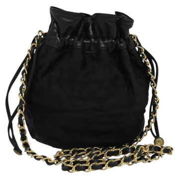 CHANEL Chain Shoulder Bag Nylon Black Gold CC Auth 125992