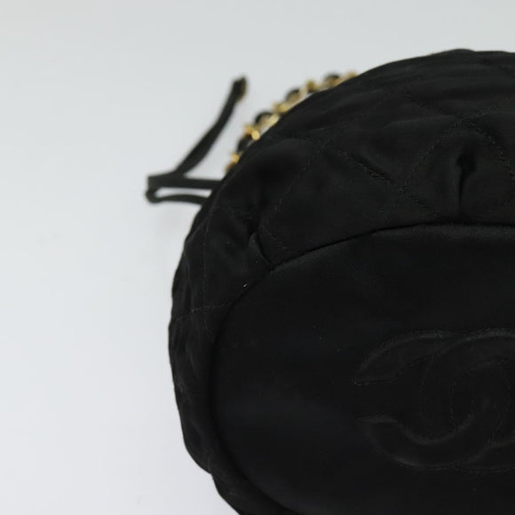 CHANEL Chain Shoulder Bag Nylon Black Gold CC Auth 125992