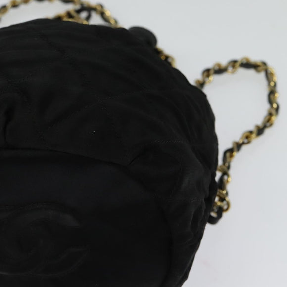CHANEL Chain Shoulder Bag Nylon Black Gold CC Auth 125992