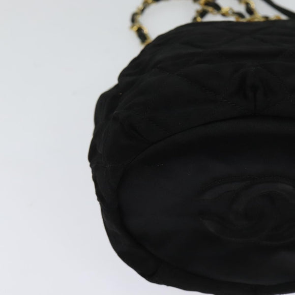 CHANEL Chain Shoulder Bag Nylon Black Gold CC Auth 125992