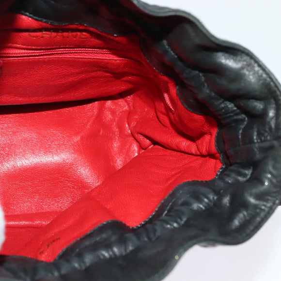 CHANEL Chain Shoulder Bag Nylon Black Gold CC Auth 125992