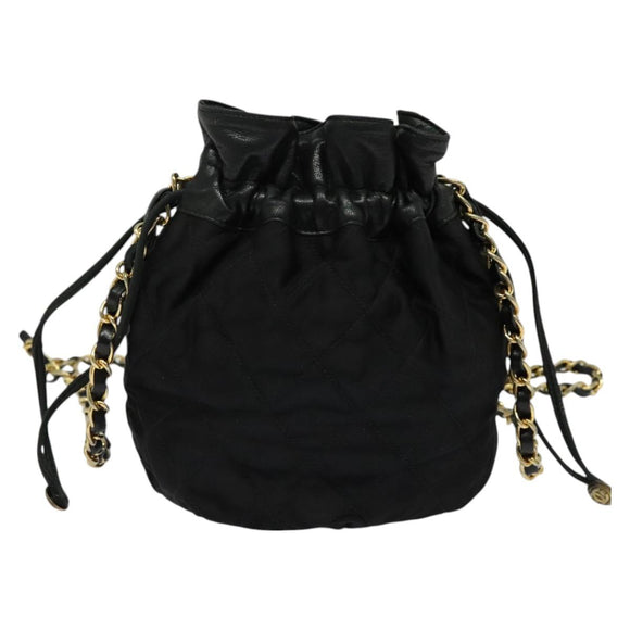 CHANEL Chain Shoulder Bag Nylon Black Gold CC Auth 125992