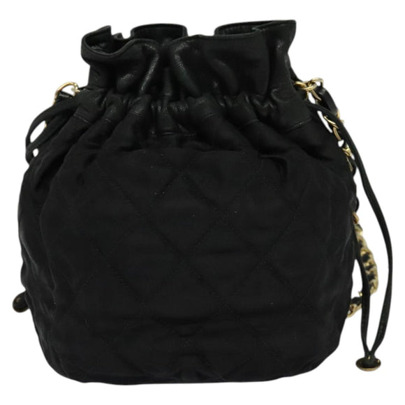 CHANEL Chain Shoulder Bag Nylon Black Gold CC Auth 125992