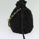 CHANEL Chain Shoulder Bag Nylon Black Gold CC Auth 125992-4