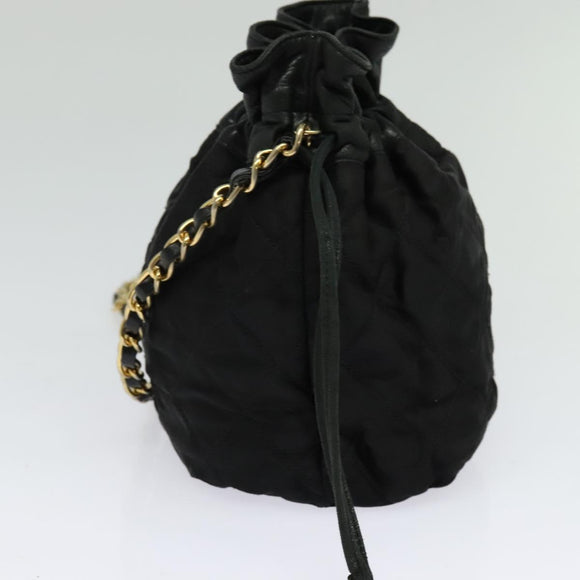 CHANEL Chain Shoulder Bag Nylon Black Gold CC Auth 125992