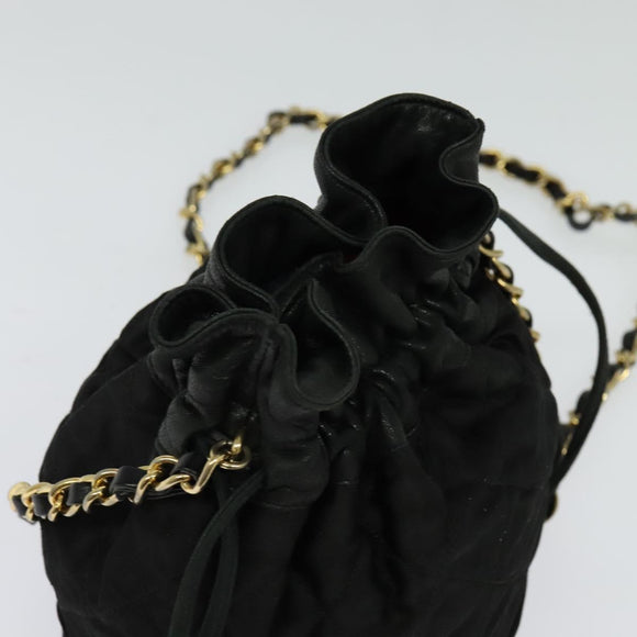 CHANEL Chain Shoulder Bag Nylon Black Gold CC Auth 125992