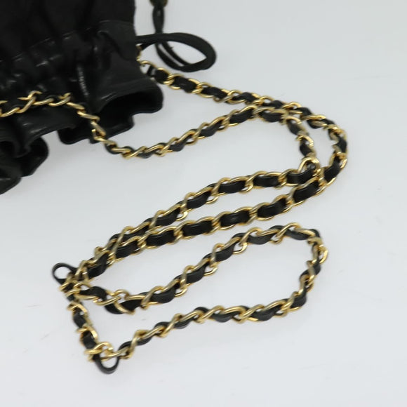 CHANEL Chain Shoulder Bag Nylon Black Gold CC Auth 125992