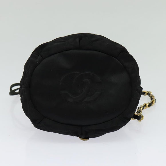 CHANEL Chain Shoulder Bag Nylon Black Gold CC Auth 125992