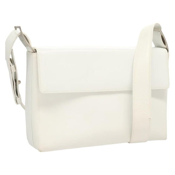 Salvatore Ferragamo Shoulder Bag Leather White Silver Auth 125994