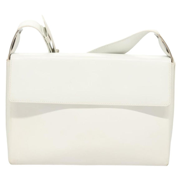 Salvatore Ferragamo Shoulder Bag Leather White Silver Auth 125994