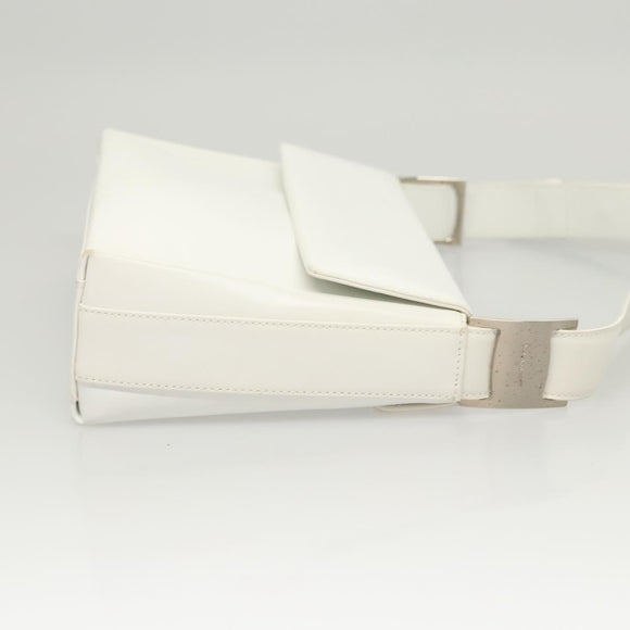 Salvatore Ferragamo Shoulder Bag Leather White Silver Auth 125994