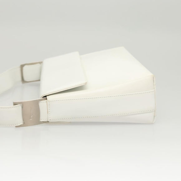 Salvatore Ferragamo Shoulder Bag Leather White Silver Auth 125994