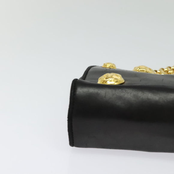 Salvatore Ferragamo Chain Shoulder Bag Leather Black Gold Auth 125995