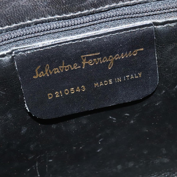 Salvatore Ferragamo Chain Shoulder Bag Leather Black Gold Auth 125995