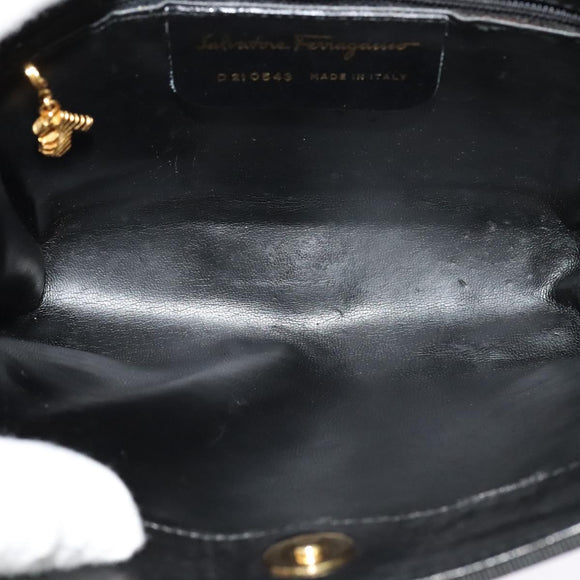 Salvatore Ferragamo Chain Shoulder Bag Leather Black Gold Auth 125995