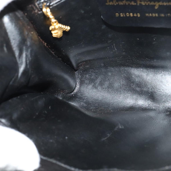 Salvatore Ferragamo Chain Shoulder Bag Leather Black Gold Auth 125995