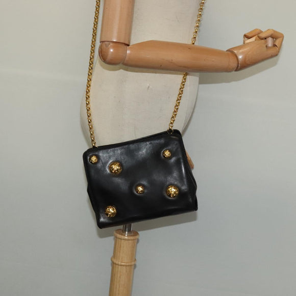 Salvatore Ferragamo Chain Shoulder Bag Leather Black Gold Auth 125995