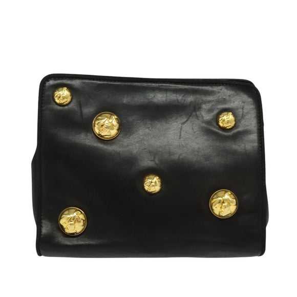 Salvatore Ferragamo Chain Shoulder Bag Leather Black Gold Auth 125995