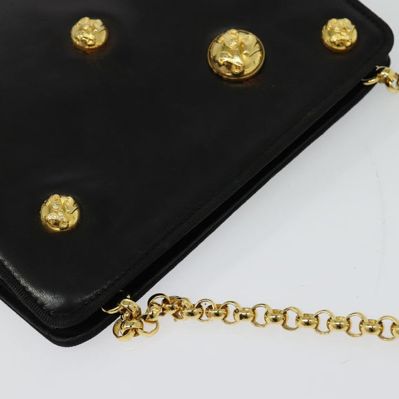 Salvatore Ferragamo Chain Shoulder Bag Leather Black Gold Auth 125995