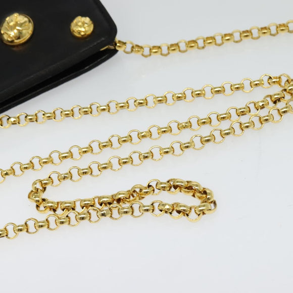 Salvatore Ferragamo Chain Shoulder Bag Leather Black Gold Auth 125995