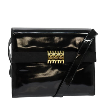 Salvatore Ferragamo Shoulder Bag Enamel Black Gold Auth 125997