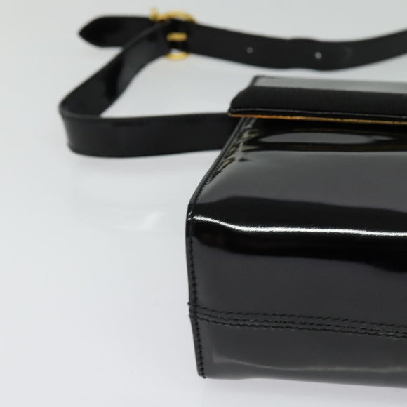 Salvatore Ferragamo Shoulder Bag Enamel Black Gold Auth 125997