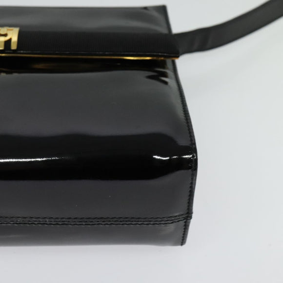 Salvatore Ferragamo Shoulder Bag Enamel Black Gold Auth 125997