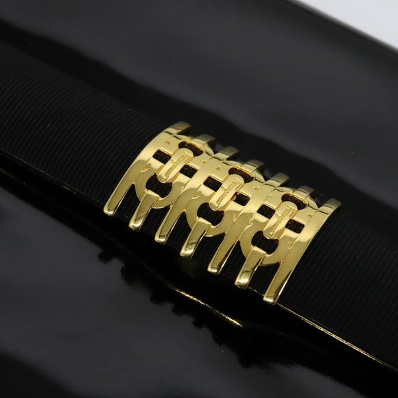 Salvatore Ferragamo Shoulder Bag Enamel Black Gold Auth 125997