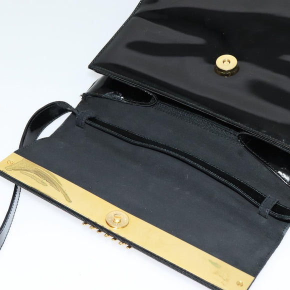 Salvatore Ferragamo Shoulder Bag Enamel Black Gold Auth 125997