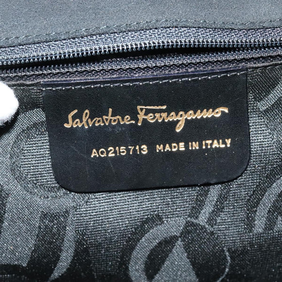 Salvatore Ferragamo Shoulder Bag Enamel Black Gold Auth 125997
