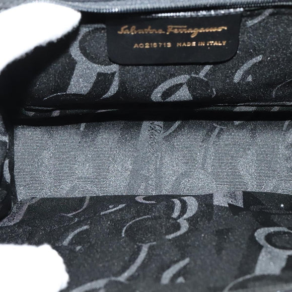 Salvatore Ferragamo Shoulder Bag Enamel Black Gold Auth 125997