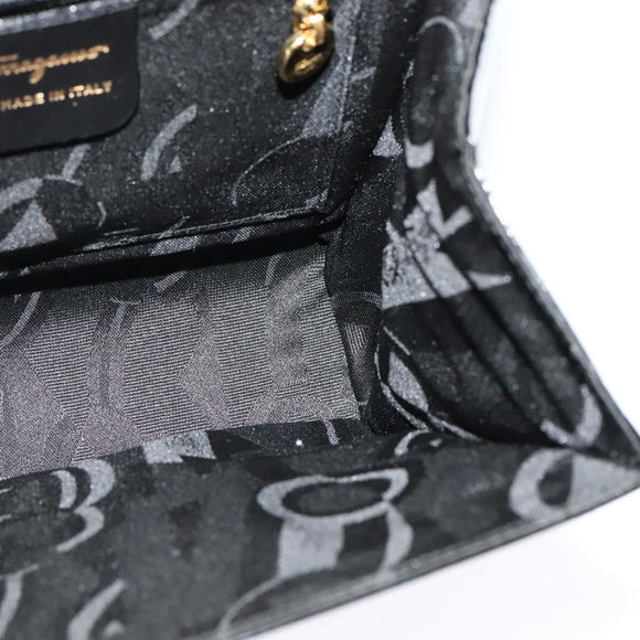 Salvatore Ferragamo Shoulder Bag Enamel Black Gold Auth 125997