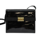 Salvatore Ferragamo Shoulder Bag Enamel Black Gold Auth 125997-13