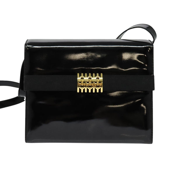 Salvatore Ferragamo Shoulder Bag Enamel Black Gold Auth 125997