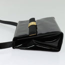 Salvatore Ferragamo Shoulder Bag Enamel Black Gold Auth 125997-3