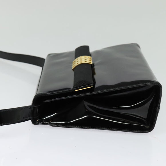 Salvatore Ferragamo Shoulder Bag Enamel Black Gold Auth 125997
