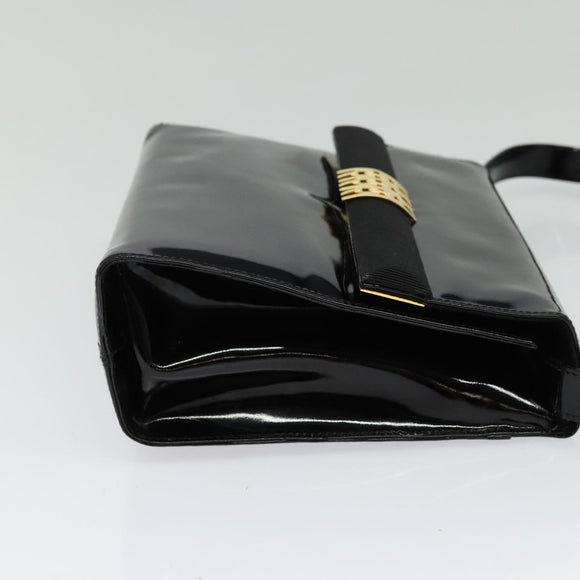 Salvatore Ferragamo Shoulder Bag Enamel Black Gold Auth 125997
