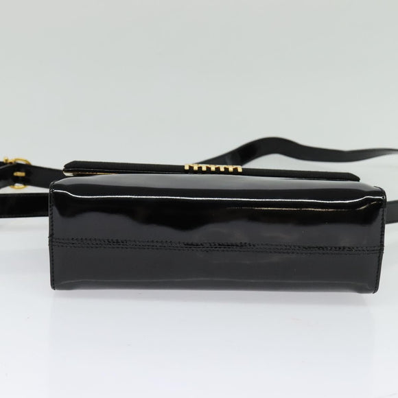 Salvatore Ferragamo Shoulder Bag Enamel Black Gold Auth 125997