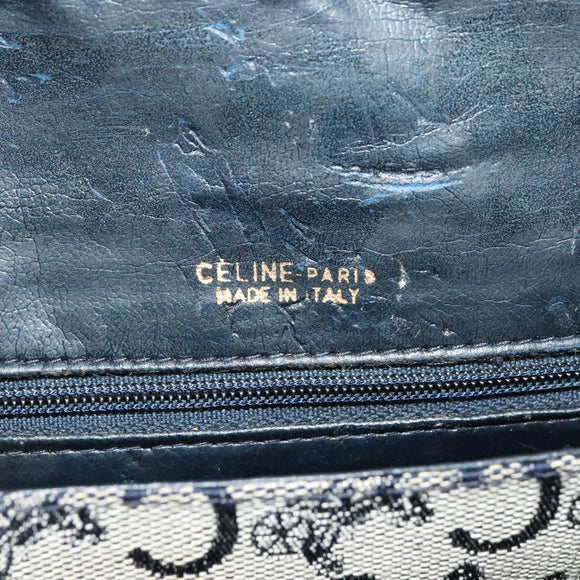 CELINE C Sulky Shoulder Bag Canvas Navy Gold Auth 126003