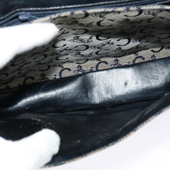 CELINE C Sulky Shoulder Bag Canvas Navy Gold Auth 126003