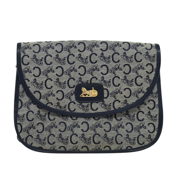 CELINE C Sulky Shoulder Bag Canvas Navy Gold Auth 126003