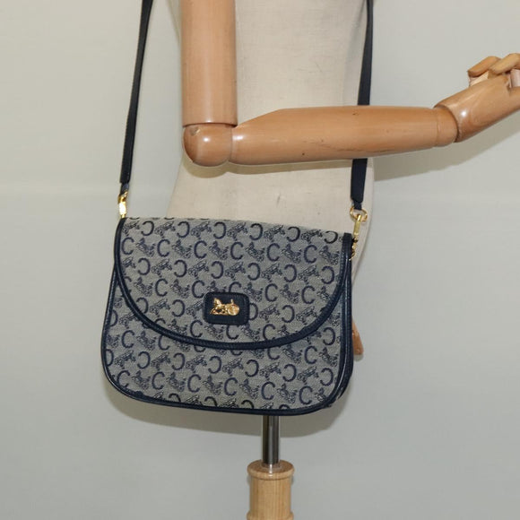 CELINE C Sulky Shoulder Bag Canvas Navy Gold Auth 126003