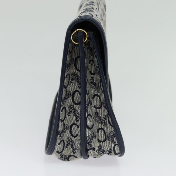 CELINE C Sulky Shoulder Bag Canvas Navy Gold Auth 126003