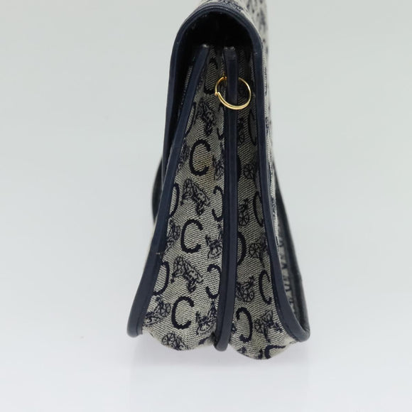 CELINE C Sulky Shoulder Bag Canvas Navy Gold Auth 126003