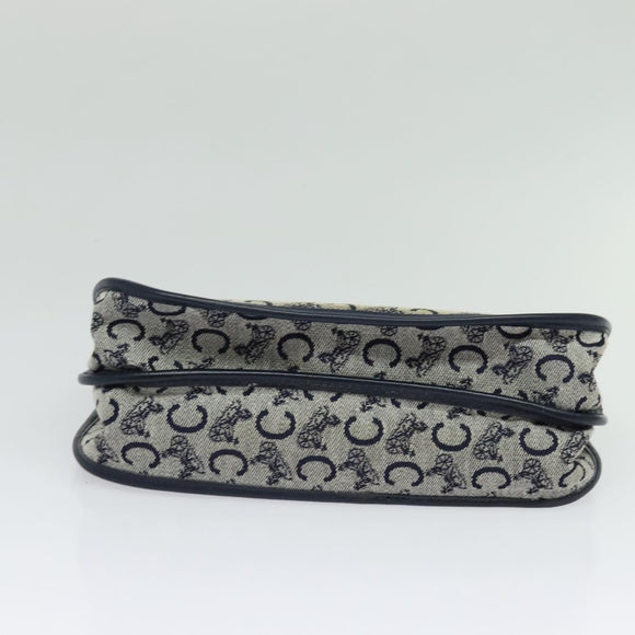 CELINE C Sulky Shoulder Bag Canvas Navy Gold Auth 126003