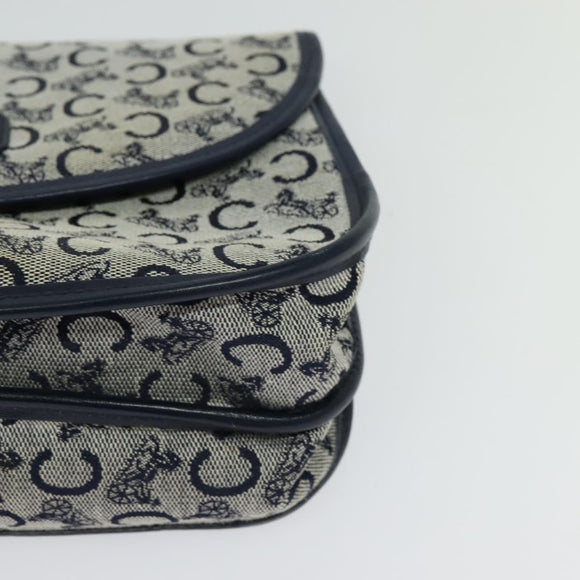 CELINE C Sulky Shoulder Bag Canvas Navy Gold Auth 126003