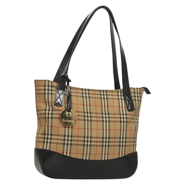 Burberrys Nova Check Tote Bag Canvas Beige Gold Auth 126004
