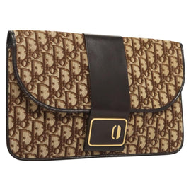 Christian Dior Trotter Canvas Clutch Bag Brown Gold Auth 126019