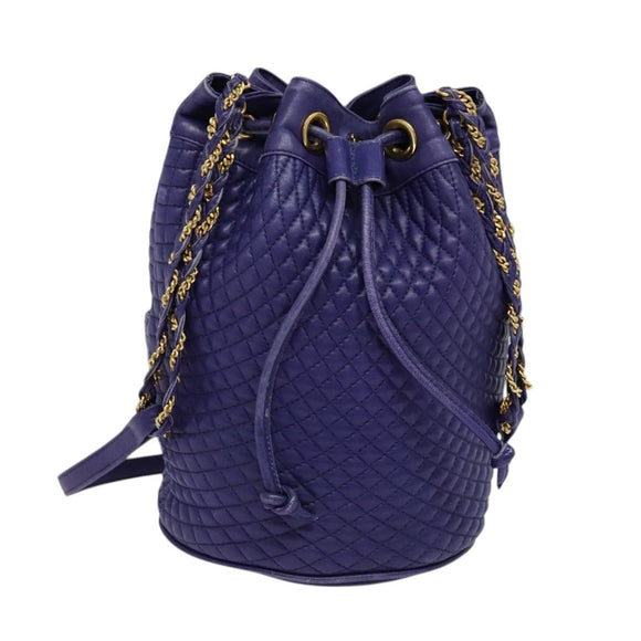 BALLY Shoulder Bag Leather Purple Gold Auth 126020A
