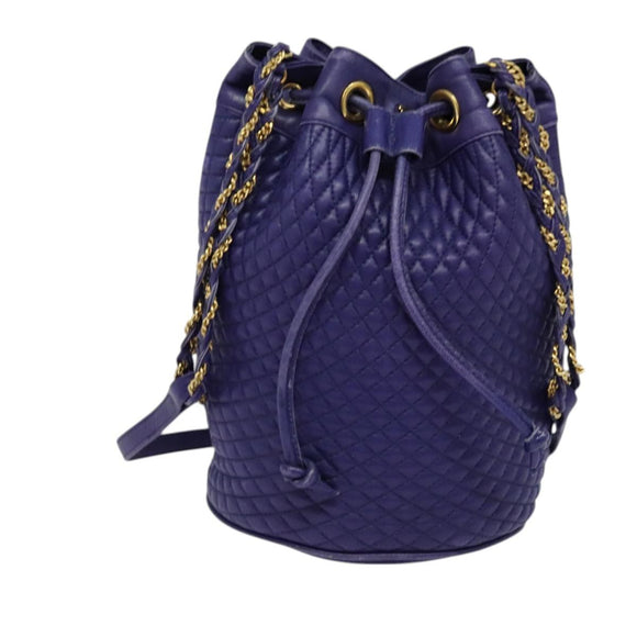BALLY Shoulder Bag Leather Purple Gold Auth 126020